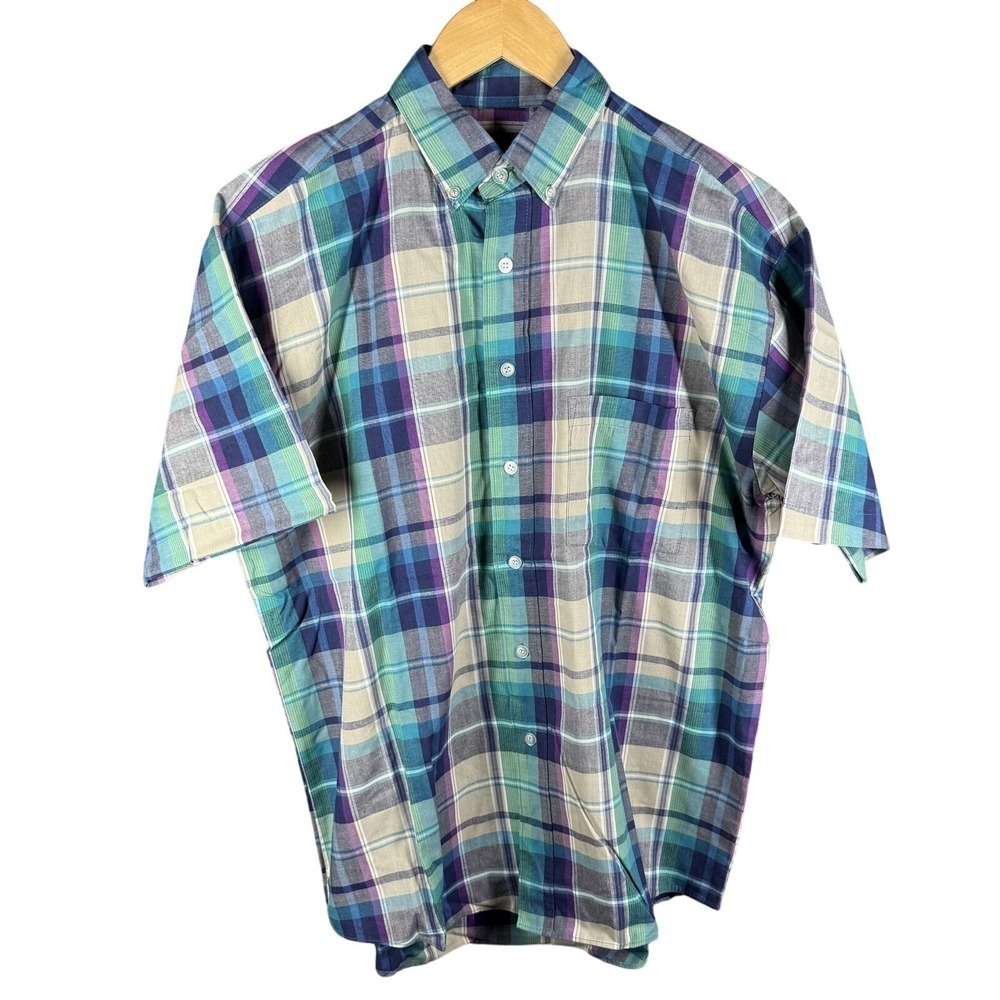Crossbow Button Down Shirt Mens Multicolor Plaid Short Sleeve Pocket